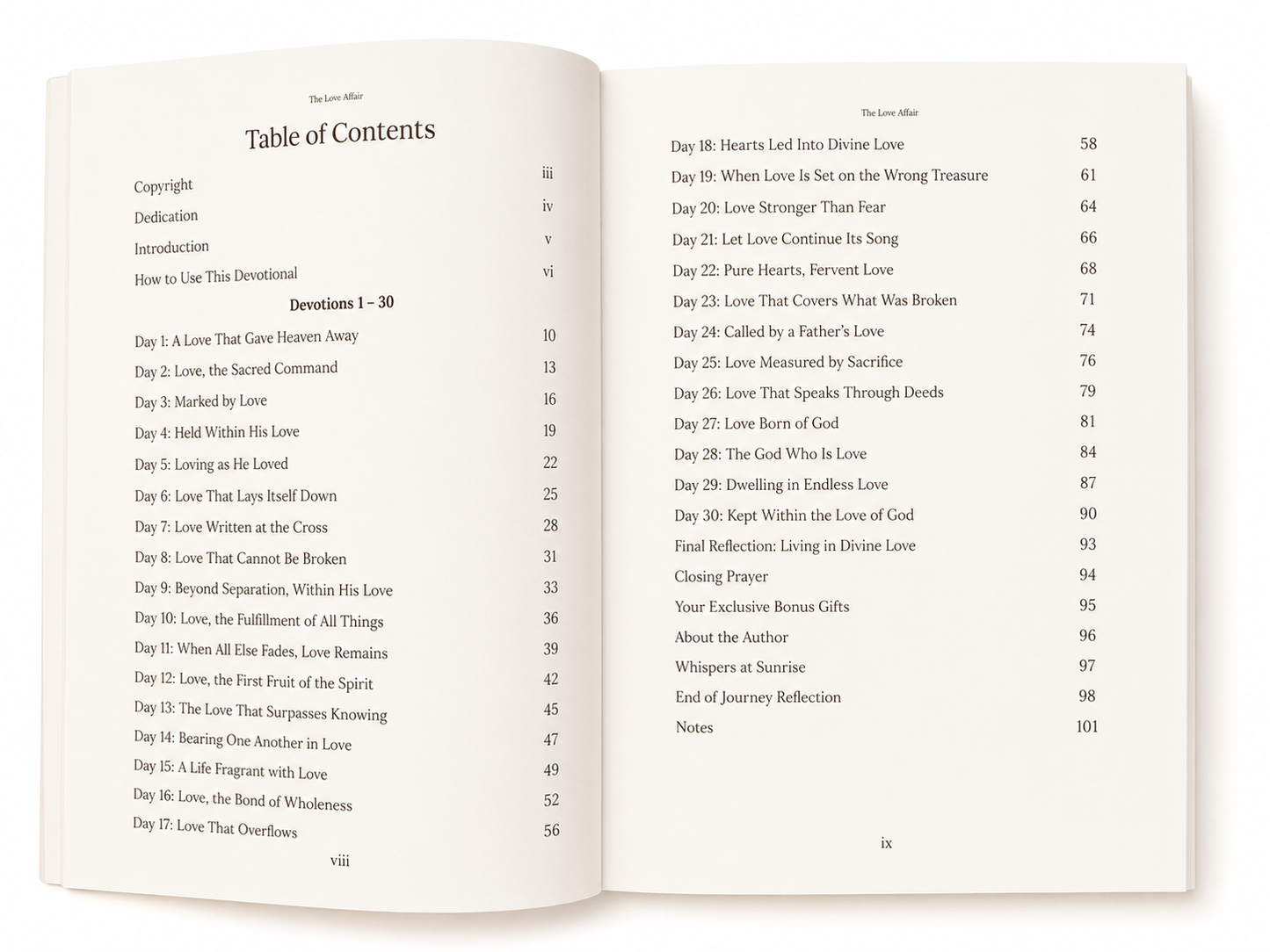 The Love Affair Table of Contents 
